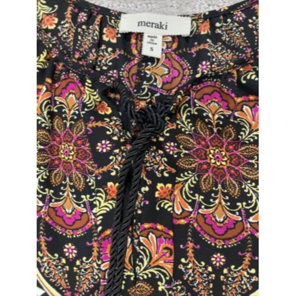 Meraki Scarf Patterned Black/White/Pink W/Tassel Tank Top Blouse, Size S… - Picture 2 of 6